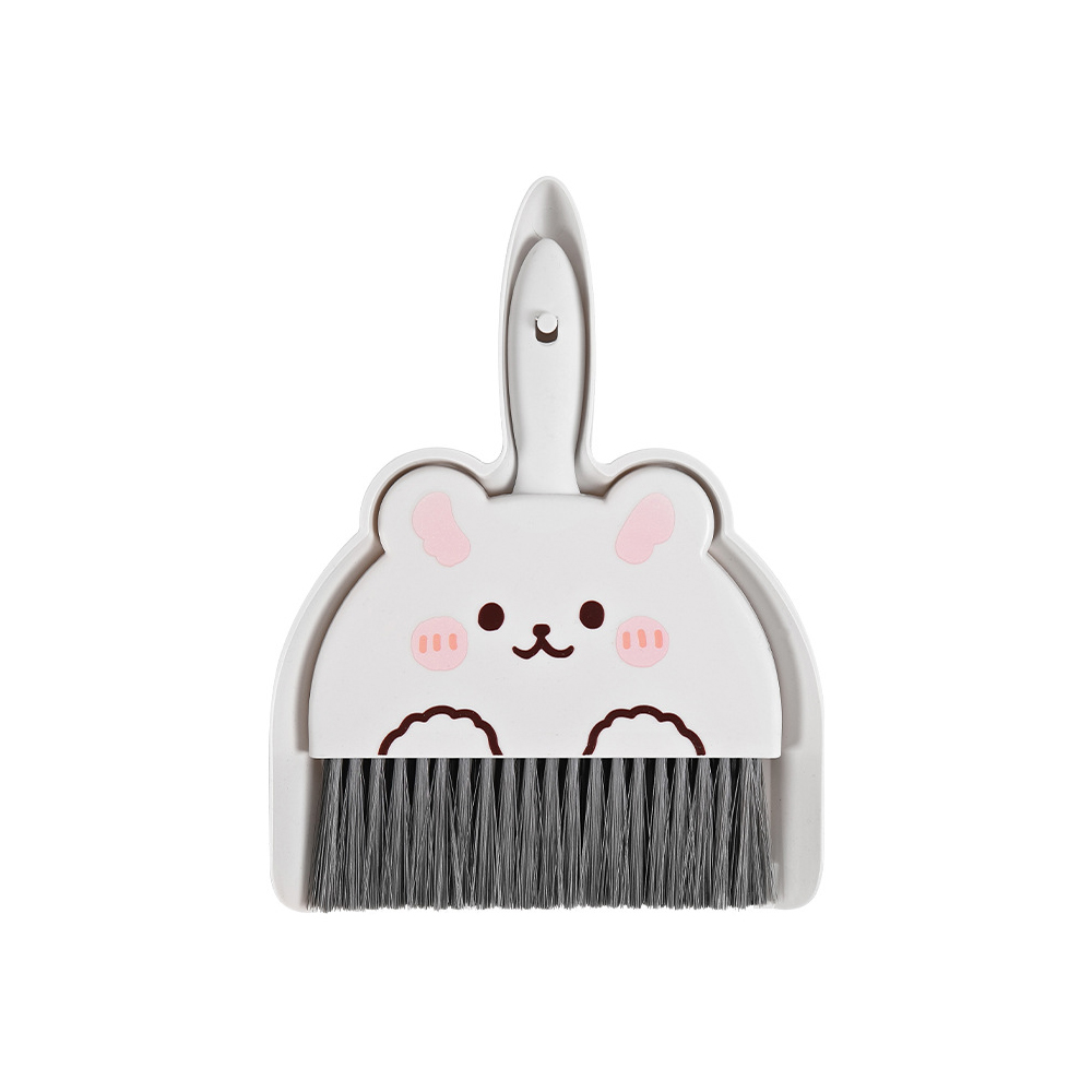 에이엔이엠 동물 캐릭터 미니 빗자루 쓰레받기 세트 책상 청소도구, 화이트, 1개